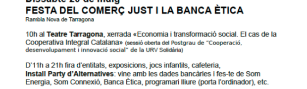 [19-20 Maig]  Avui Ruta guiada i demà Festa Comerç Just i Banca Ètica a Tarragona